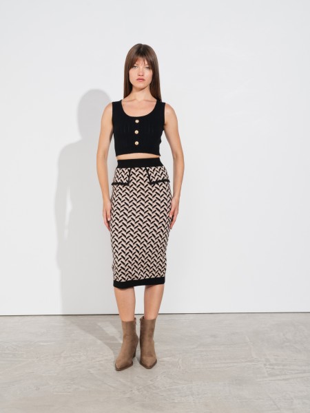 Printed knitwear midi skirt