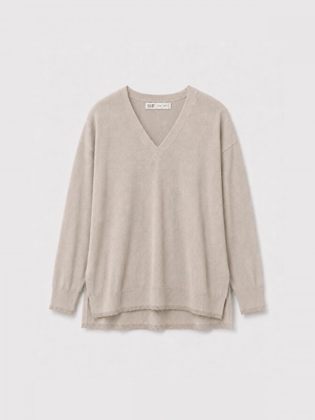 Knitted sweater with a v-neck