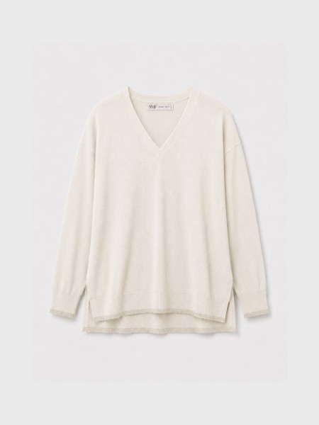Knitted sweater with a v-neck