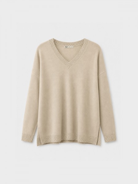 Knitted sweater with a v-neck
