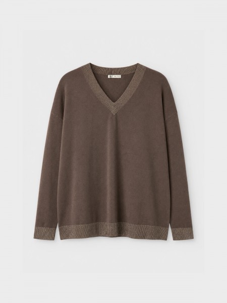Knitted sweater with a v-neck